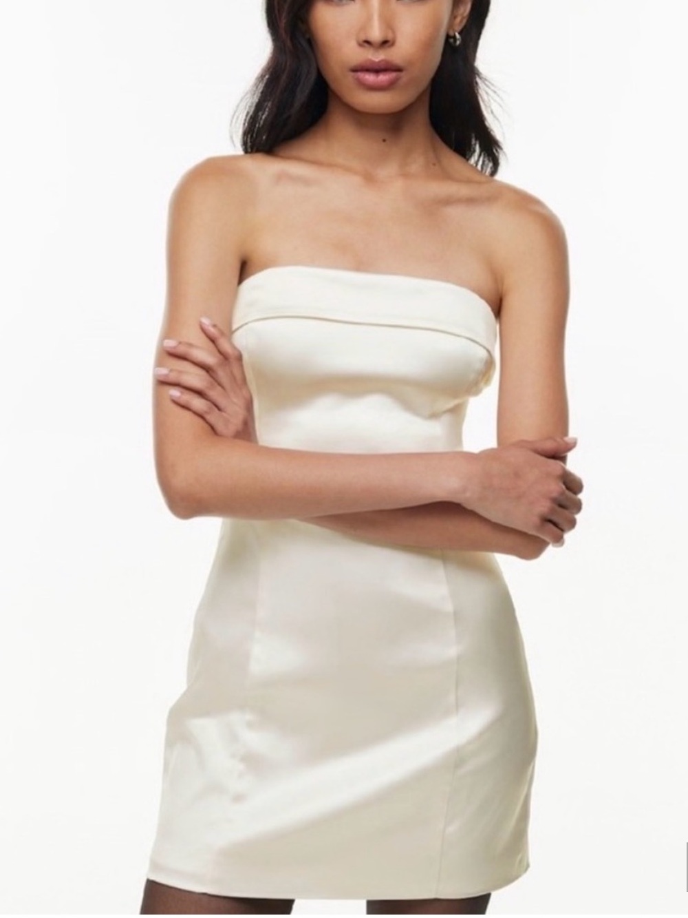 NWT Aritzia Strapless Satin Mini Dress in Ivory